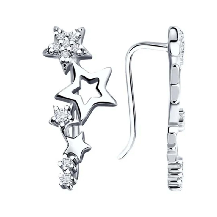 Серьги-клаймберы со звездочками из серебра с фианитами арт. 94025280