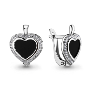 Серьги из серебра с фианитами Чёрное сердце арт. 46655АЧ.5