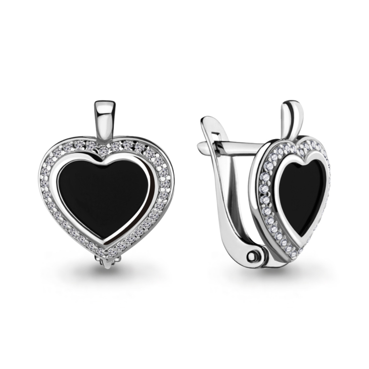 Серьги из серебра с фианитами Чёрное сердце арт. 46655АЧ.5