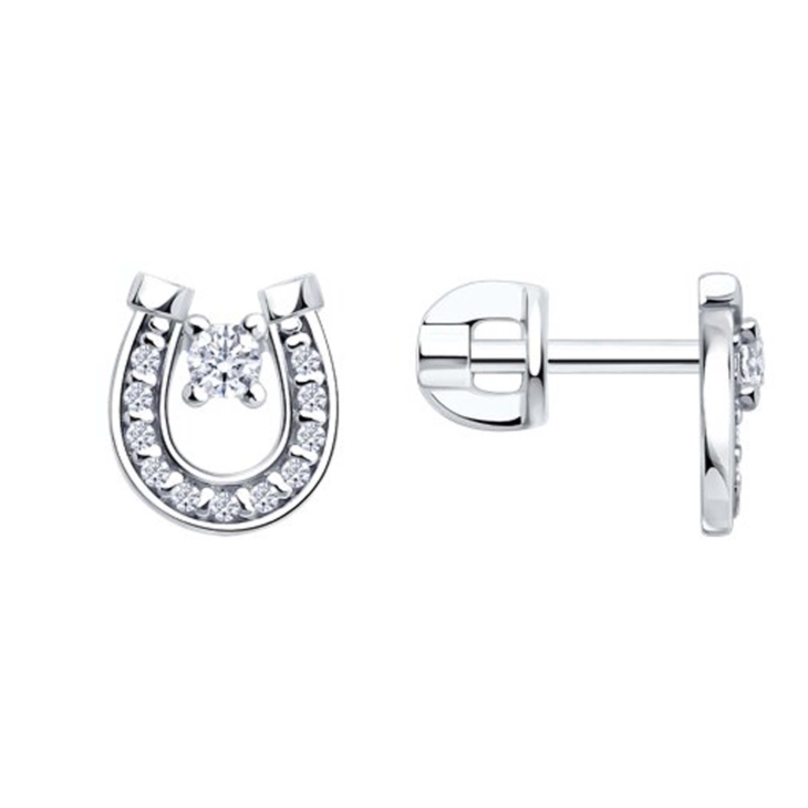 Серьги-пусеты Подкова из серебра с фианитами арт. 94-122-00093-1