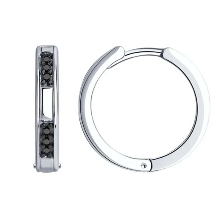 Серьги-конго из серебра с черными фианитами арт. 94-120-01632-1