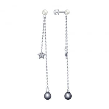 Серьги из серебра с жемчугом Swarovski и фианитами