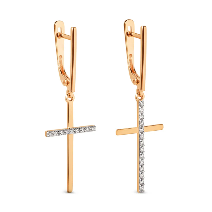 Серьги Крестики из золота с фианитами арт. 024892-1102