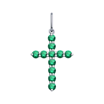 Подвеска Крест из серебра с зелеными фианитами арт. 3124с2-925