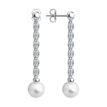 Серьги из серебра с жемчугом и фианитами