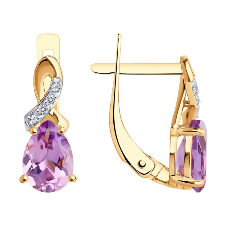 Серьги из золота с аметистами и фианитами арт. 728100