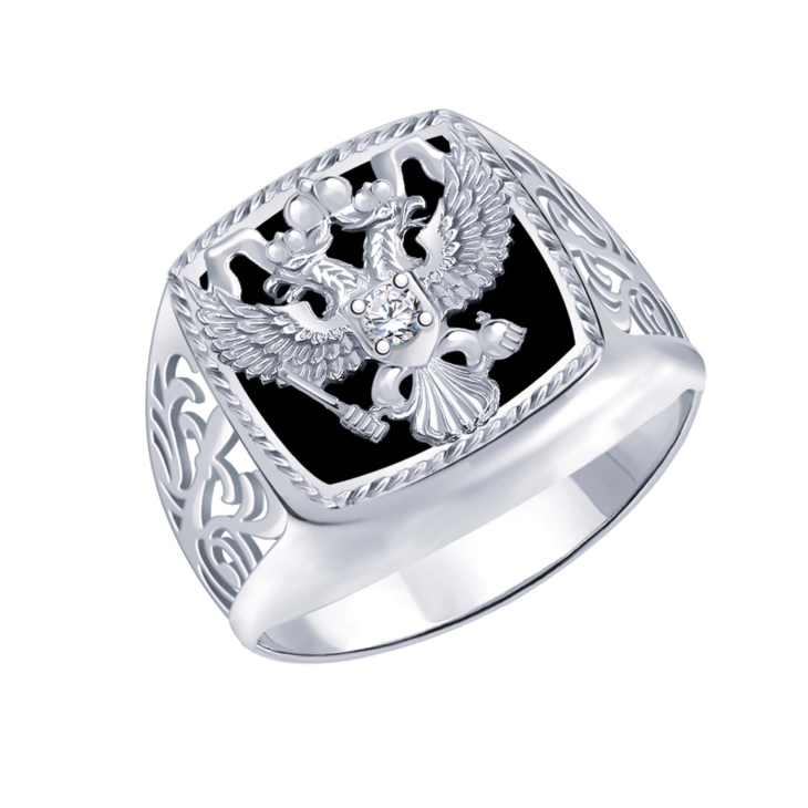 Печатка мужская из серебра с фианитами и эмалью арт. 4190эс10-925