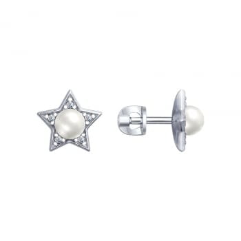 Серьги из серебра с жемчугом Swarovski и фианитами