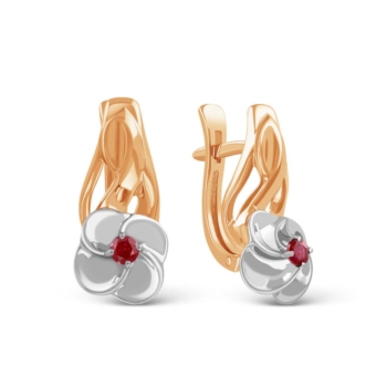 Серьги Цветок из золочёного серебра с рубином арт. п2-684зр415