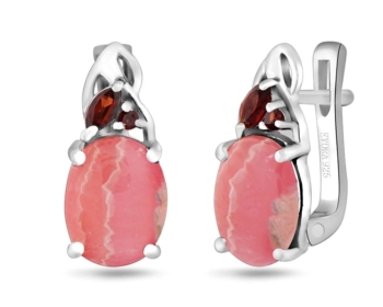 Серьги из серебра с родохрозитом и гранатом арт. 656245