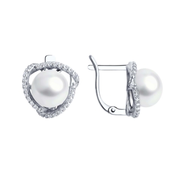 Серьги из серебра с жемчугом и фианитами арт. 92025288