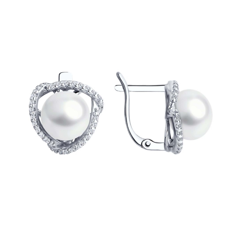 Серьги из серебра с жемчугом и фианитами арт. 92025288