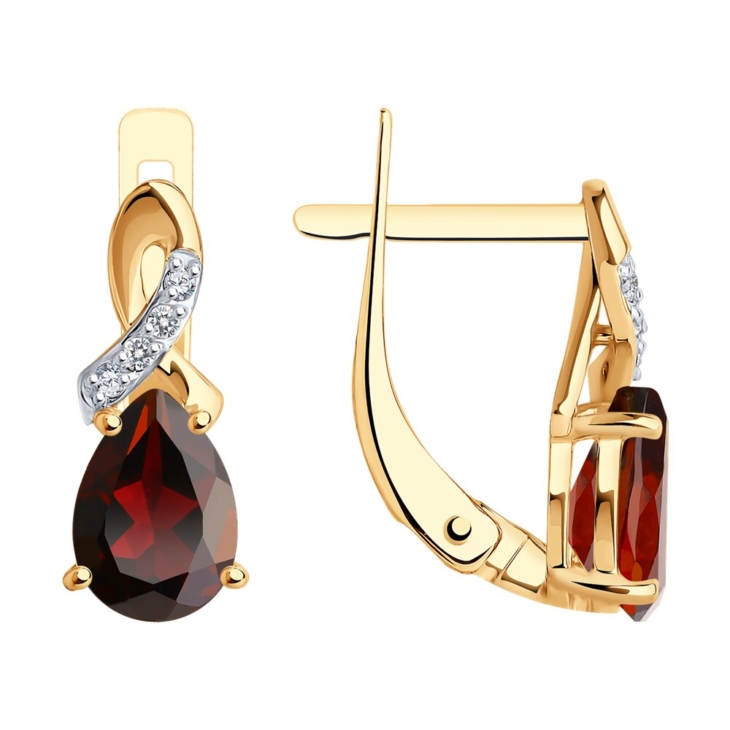 Серьги из золота с гранатами и фианитами арт. 728099
