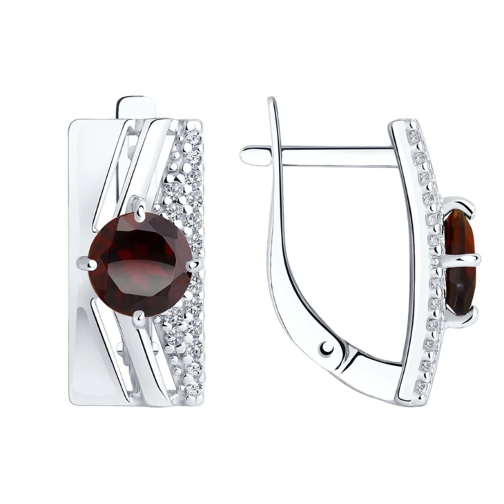 Серьги из серебра с гранатом и фианитами арт. 94-320-00788-2