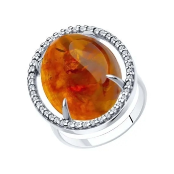 Кольцо из серебра с янтарем и фианитами арт. 94-310-00829-1
