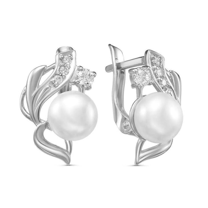 Серьги из серебра с жемчугом и фианитами арт. 33310834Д