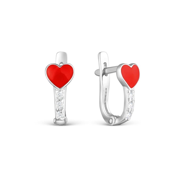 Серьги детские из серебра с эмалью и фианитами Сердечки арт. 2313099