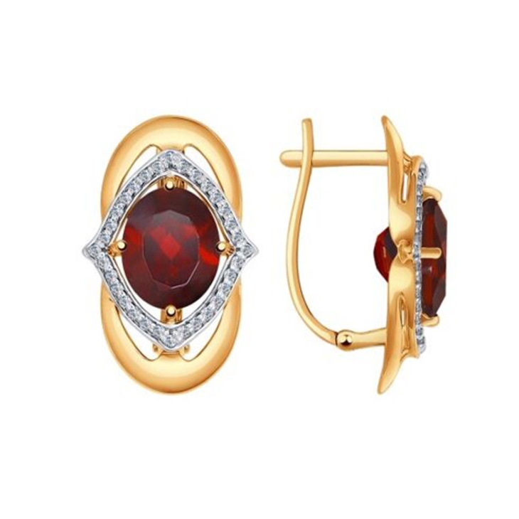Серьги из золота с гранатами и фианитами арт. 724484