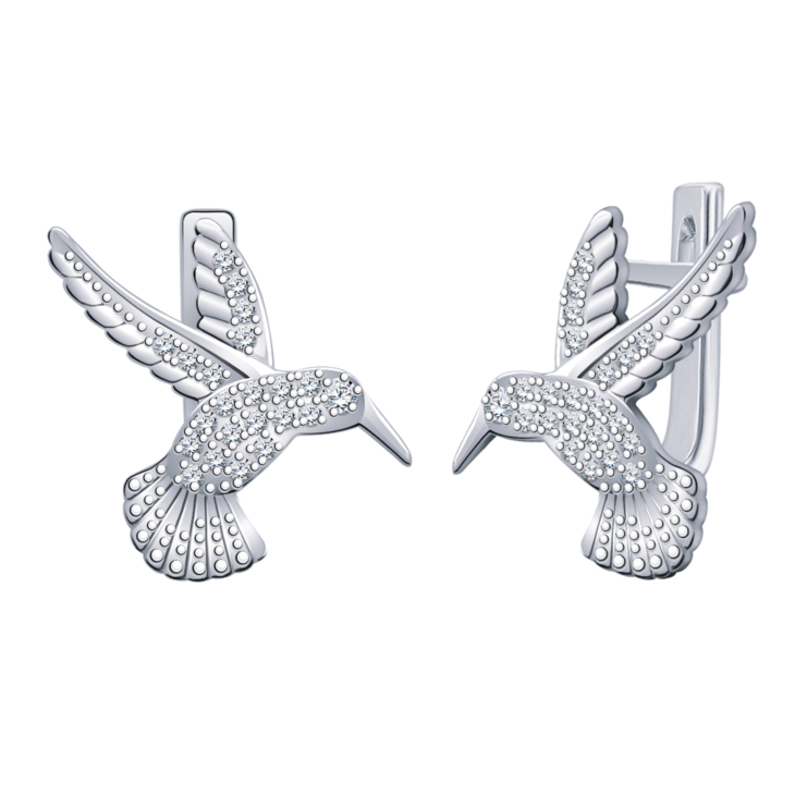 Серьги Птицы из серебра с фианитами арт. 22085-925