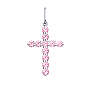 Подвеска Крест из серебра с розовыми фианитами арт. 3124с5-925