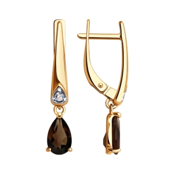 Серьги из серебра с золочением, раухтопазом и фианитами арт. 92023026