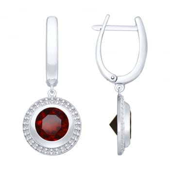 Серьги из серебра с гранатами и фианитами