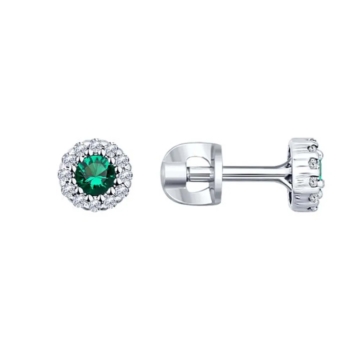 Серьги-пусеты из серебра с зелеными фианитами арт. 94024763