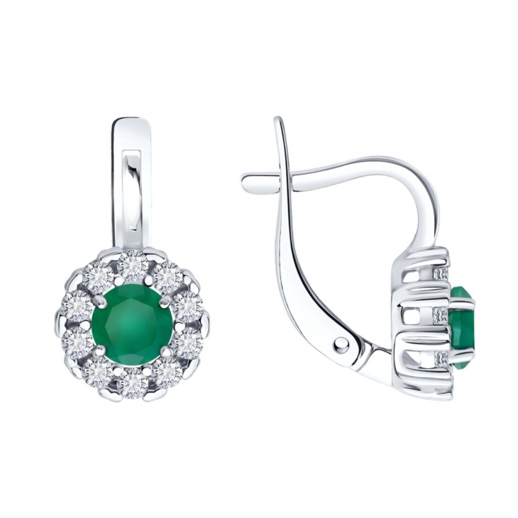 Серьги из серебра с зелеными агатами и фианитами арт. 92023182