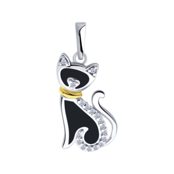 Подвеска Кошка из серебра с эмалью и фианитами арт. 94-130-02260-1