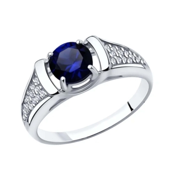 Кольцо из серебра с сапфиром корундовым и фианитами арт. 94-310-00360-1