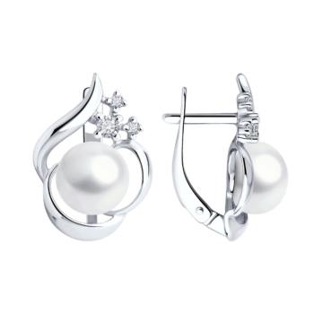 Серьги из серебра с жемчугом и фианитами арт. 92022958
