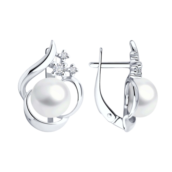 Серьги из серебра с жемчугом и фианитами арт. 92022958