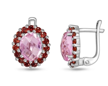 Серьги из серебра с морганитом и гранатами арт. 654685