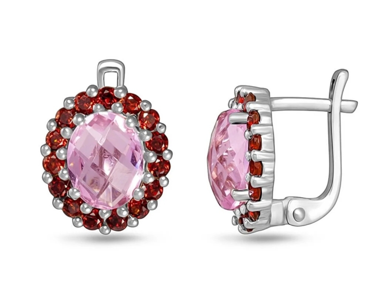 Серьги из серебра с морганитом и гранатами арт. 654685