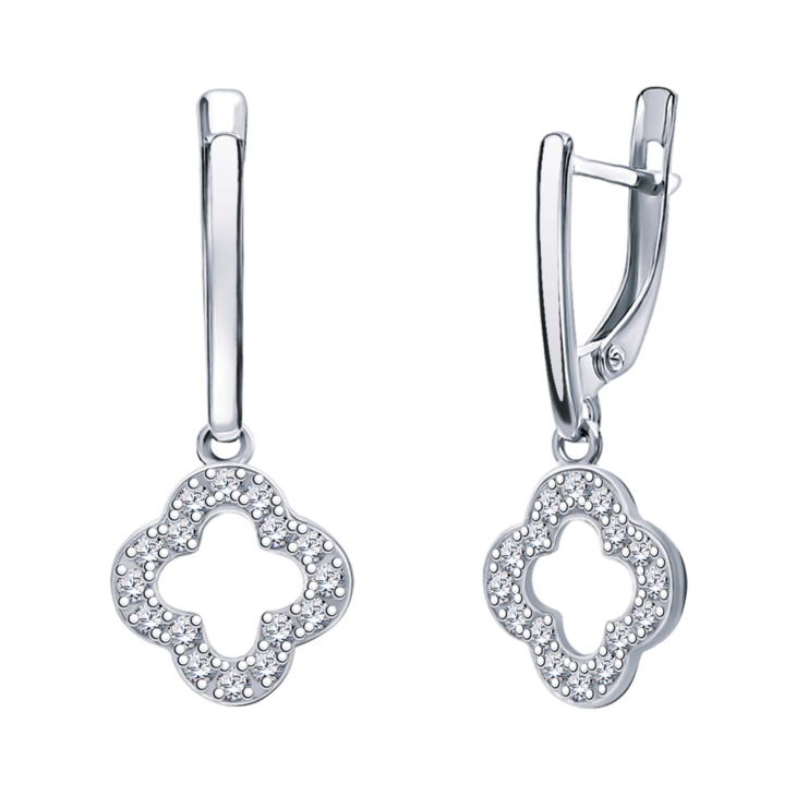 Серьги из серебра с подвесной частью в форме клевера арт. 22093-925