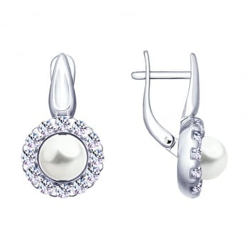 Серьги из серебра с жемчугом и фианитами