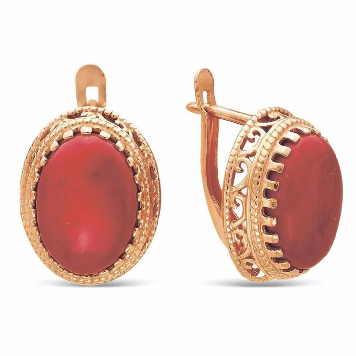 Серьги позолоченные с кораллами арт. 3337097Кр