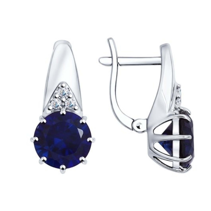 Серьги из серебра с гидротермальными сапфирами и фианитами арт. 88020021
