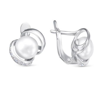 Серьги из серебра с жемчугом и фианитами арт. 33312600Д