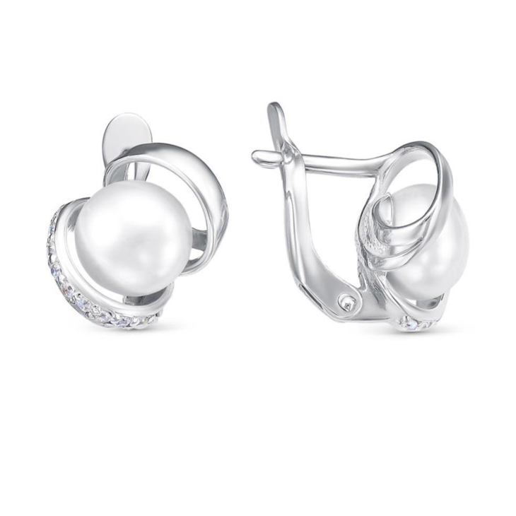 Серьги из серебра с жемчугом и фианитами арт. 33312600Д