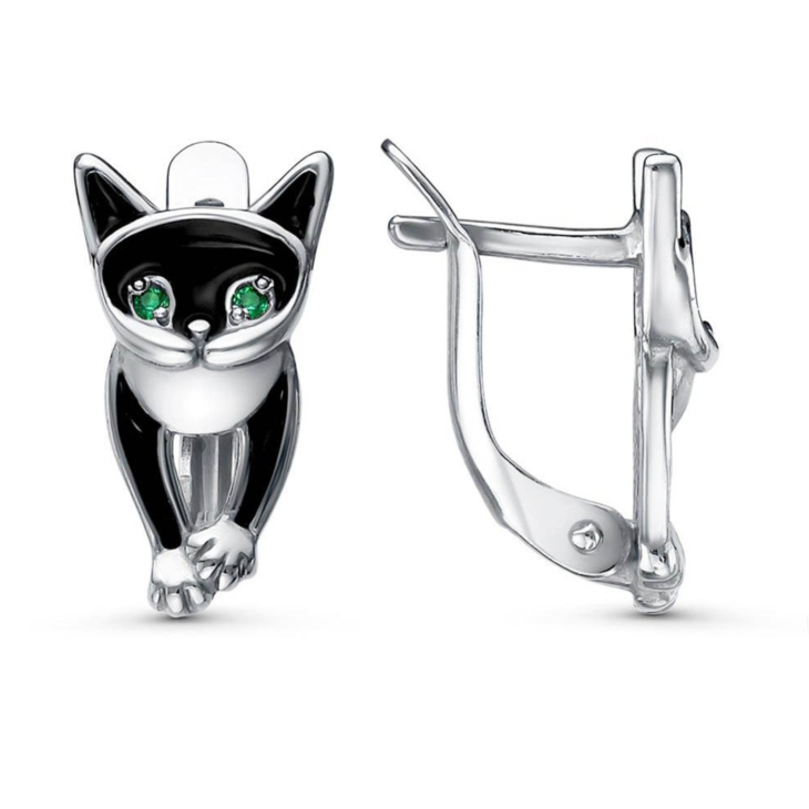 Серьги Кошка из серебра со шпинелью арт. 33814240Д