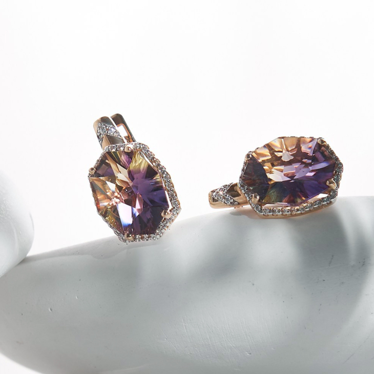 Серьги из золота с аметрином и фианитами арт. 724072