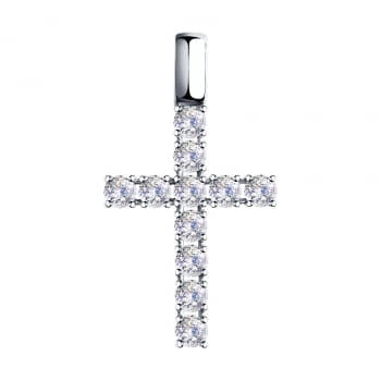 Крест из белого золота со Swarovski Zirconia