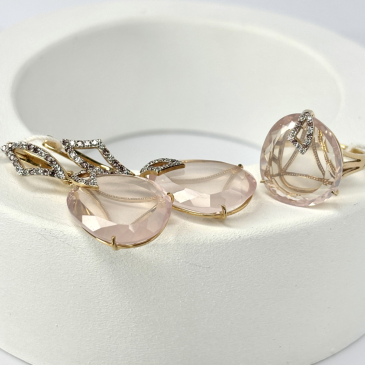 Серьги из золота с розовым кварцем арт. 200-878